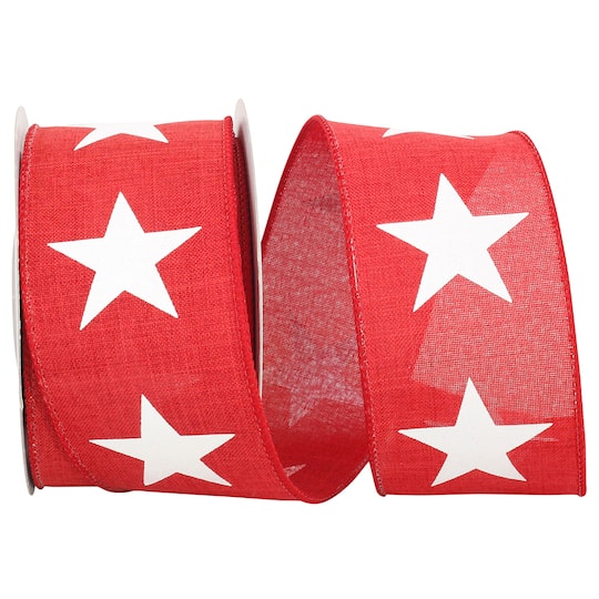 JAM Paper 10yd. Red & White Large Star Wired Ribbon
